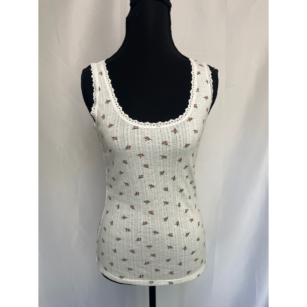 Ultra Flirt Women Gardenia White Floral Rosebud Pointelle Lace Tank Top Medium - Picture 2 of 14